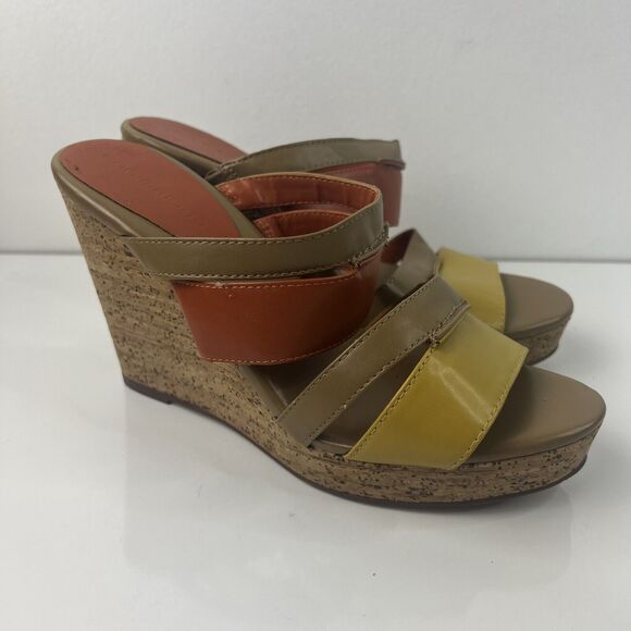 Ann Marino Wedge Sandals Brown Orange And Yellow Size 7M - Picture 2 of 6